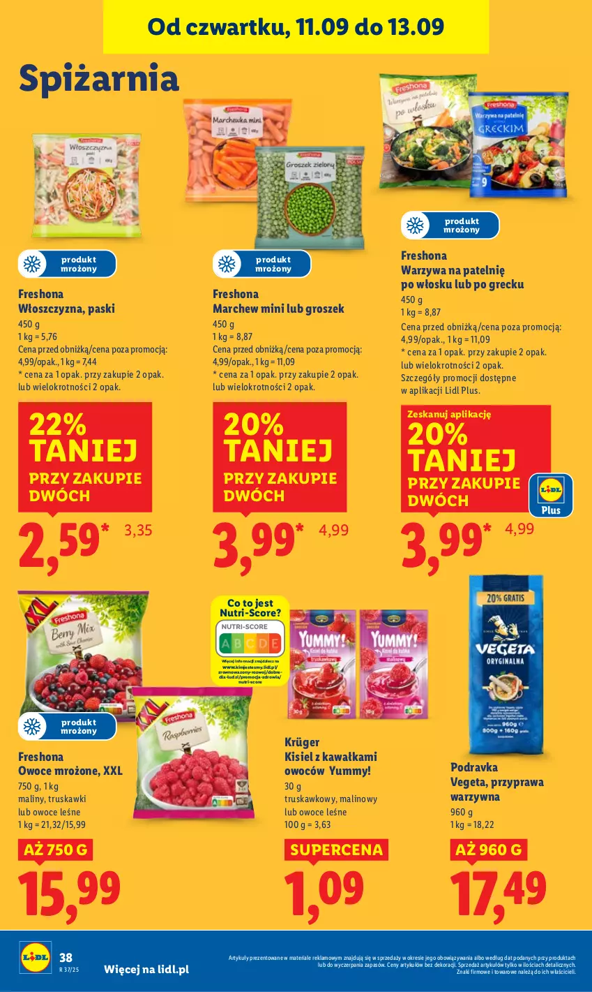 Gazetka promocyjna Lidl - GAZETKA - ważna 11.09 do 13.09.2025 - strona 44 - produkty: Groszek, Kawa, Kisiel, Maliny, Owoce, Podravka, Truskawki, Vegeta, Warzywa, Wazon