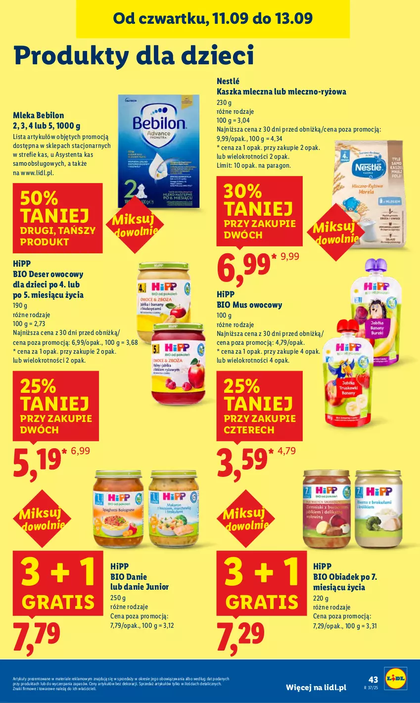 Gazetka promocyjna Lidl - GAZETKA - ważna 11.09 do 13.09.2025 - strona 49 - produkty: BEBILON, Deser, Deser owocowy, Dzieci, Gra, HiPP, Hipp Bio, Mus, Nestlé, Ryż, Ser