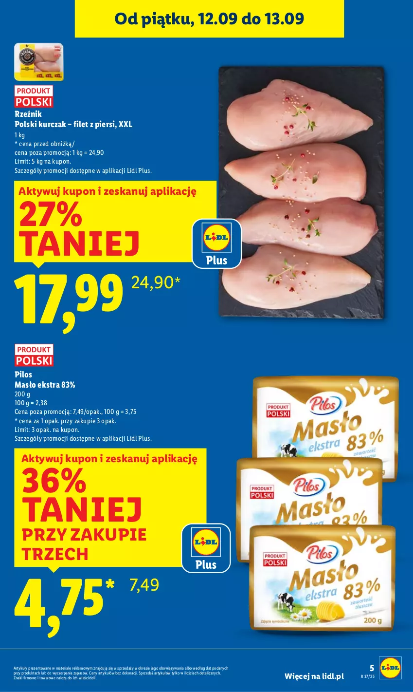 Gazetka promocyjna Lidl - GAZETKA - ważna 11.09 do 13.09.2025 - strona 5 - produkty: Kurczak, Masło, Pilos