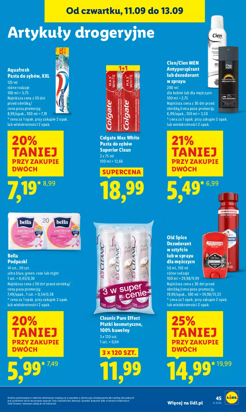 Gazetka promocyjna Lidl - GAZETKA - ważna 11.09 do 13.09.2025 - strona 51 - produkty: Antyperspirant, Aquafresh, Bell, Bella, Cleanic, Colgate, Dezodorant, LG, Old Spice, Pasta do zębów, Płatki kosmetyczne, Podpaski, Pur