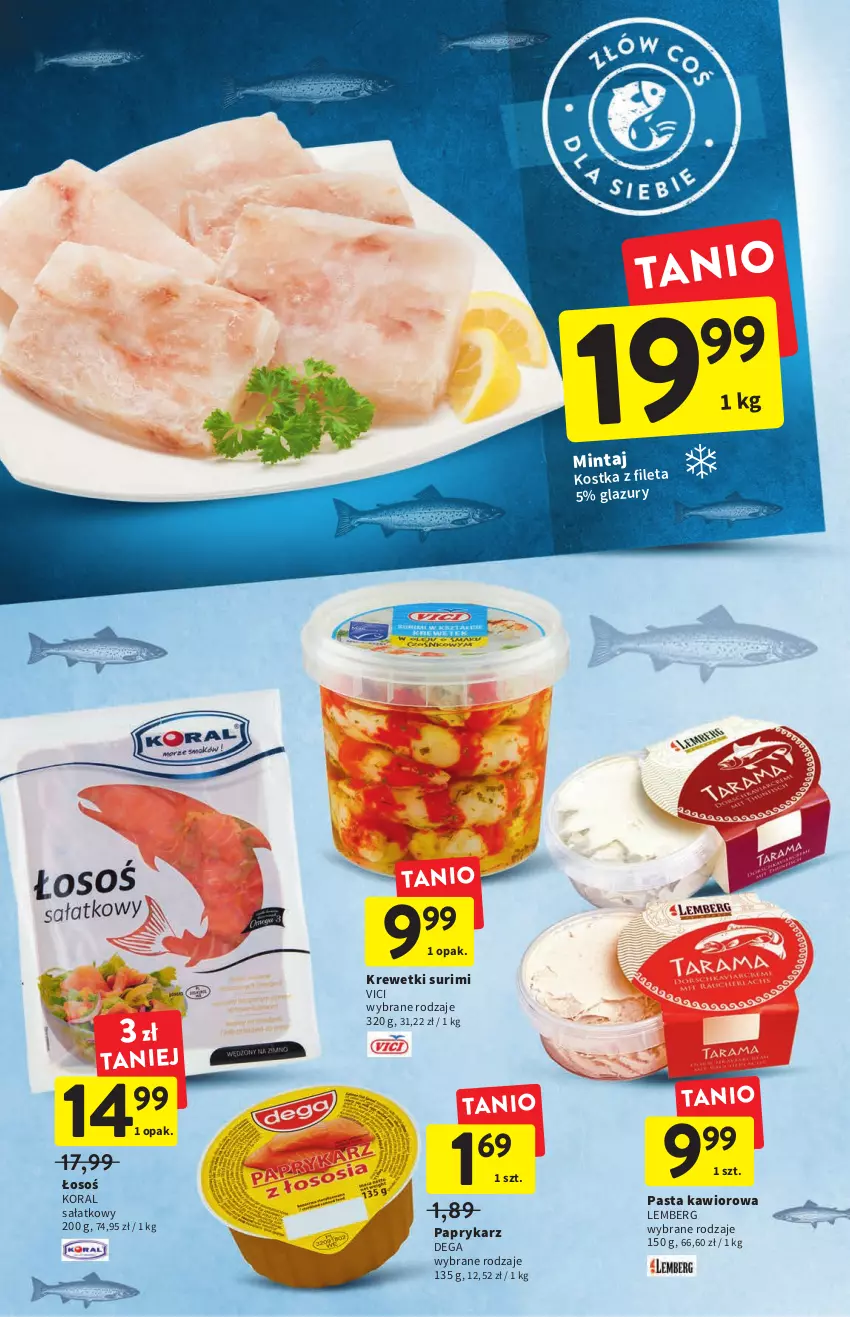 Gazetka promocyjna Intermarche - Gazetka Intermarche - ważna 25.08 do 31.08.2022 - strona 20 - produkty: Dega, Kawior, Krewetki, Lazur, Mintaj, Papryka, Paprykarz, Sałat, Surimi