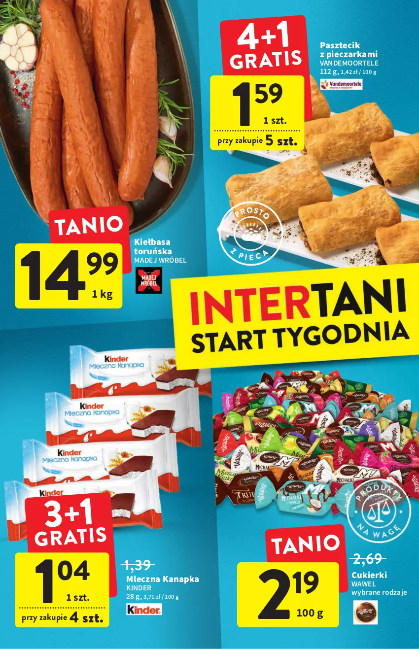 Gazetka promocyjna Intermarche - Gazetka Intermarche - ważna 25.08 do 31.08.2022 - strona 38 - produkty: Cukier, Cukierki, Kiełbasa, Kinder, Madej Wróbel, Mleczna kanapka, Pasztecik z pieczarkami, Piec, Pieczarka, Wawel