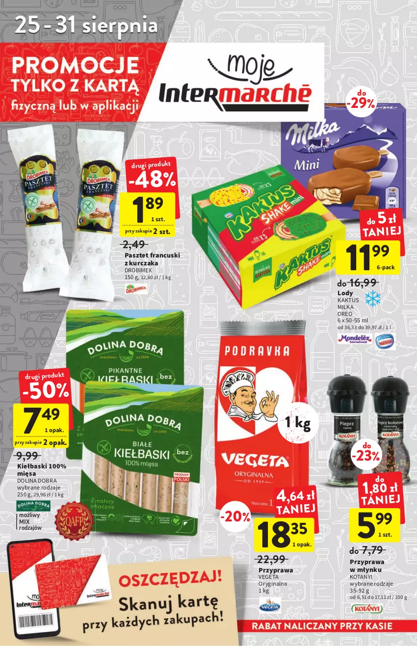 Gazetka promocyjna Intermarche - Gazetka Intermarche - ważna 25.08 do 31.08.2022 - strona 8 - produkty: Drobimex, Gin, Kaktus, Kurczak, Lody, Milka, Oreo, Pasztet, Vegeta