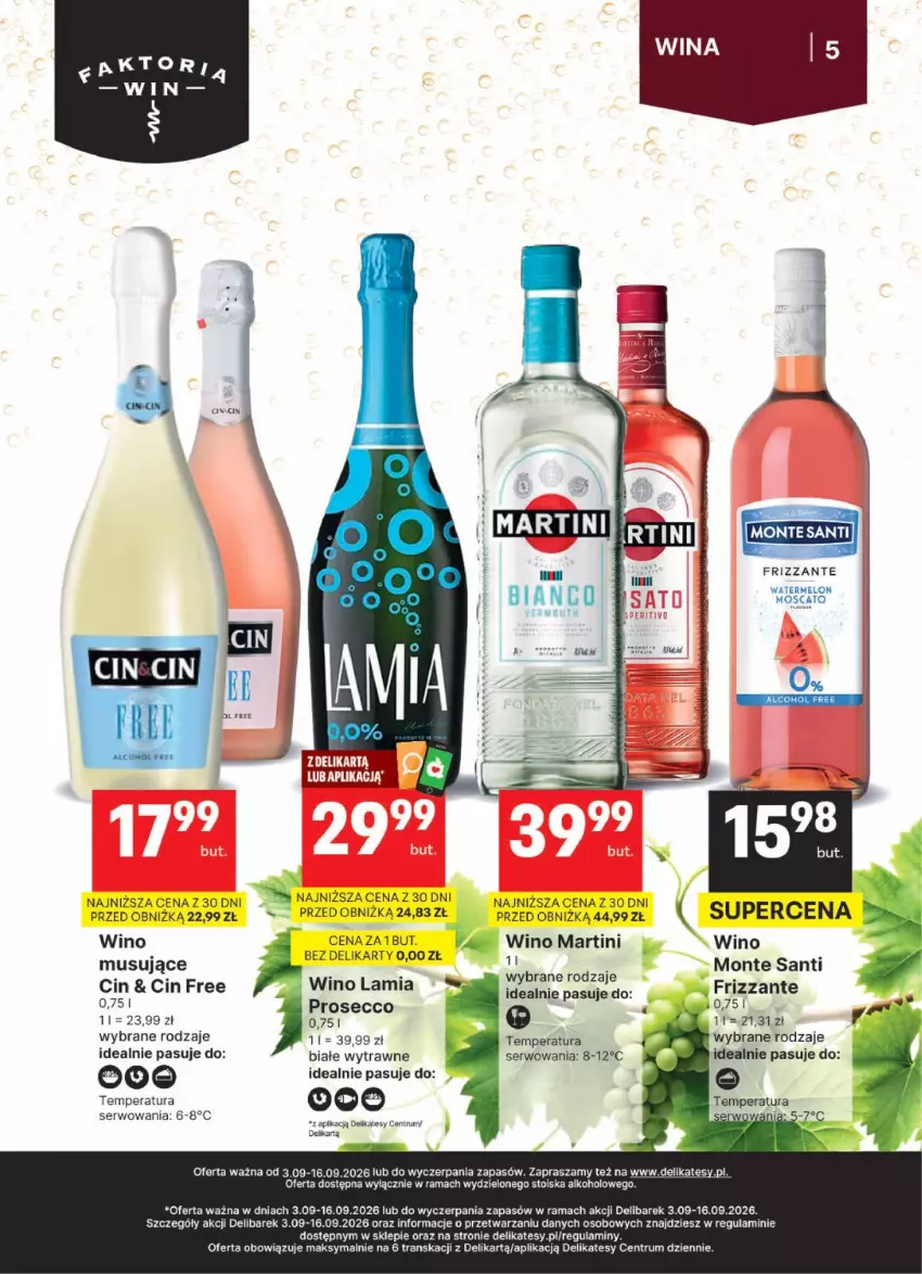 Gazetka promocyjna Delikatesy Centrum - Delibarek DC36-DC37 - ważna 03.09 do 16.09.2026 - strona 5 - produkty: Martini, Melon, Monte, Monte Santi, Mus, Prosecco, Rama, Rum, Ser, Tran, Wino