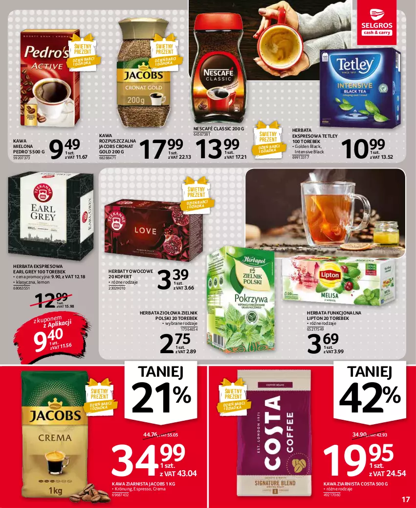 Gazetka promocyjna Selgros - Oferta spożywcza - ważna 07.01 do 19.01.2022 - strona 17 - produkty: Earl Grey, Herbata, Jacobs, Kawa, Kawa mielona, Kawa rozpuszczalna, Kawa ziarnista, Lack, Lipton, Nescafé, Tetley