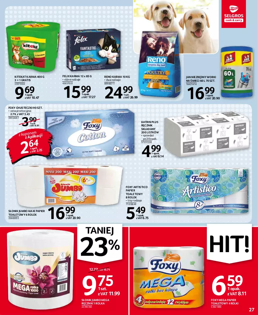 Gazetka promocyjna Selgros - Oferta spożywcza - ważna 07.01 do 19.01.2022 - strona 27 - produkty: Chusteczki, Felix, Foxy, Gra, Jan Niezbędny, KiteKat, Papier, Papier toaletowy, Ręcznik, Rolki, Worki na śmiec, Worki na śmieci