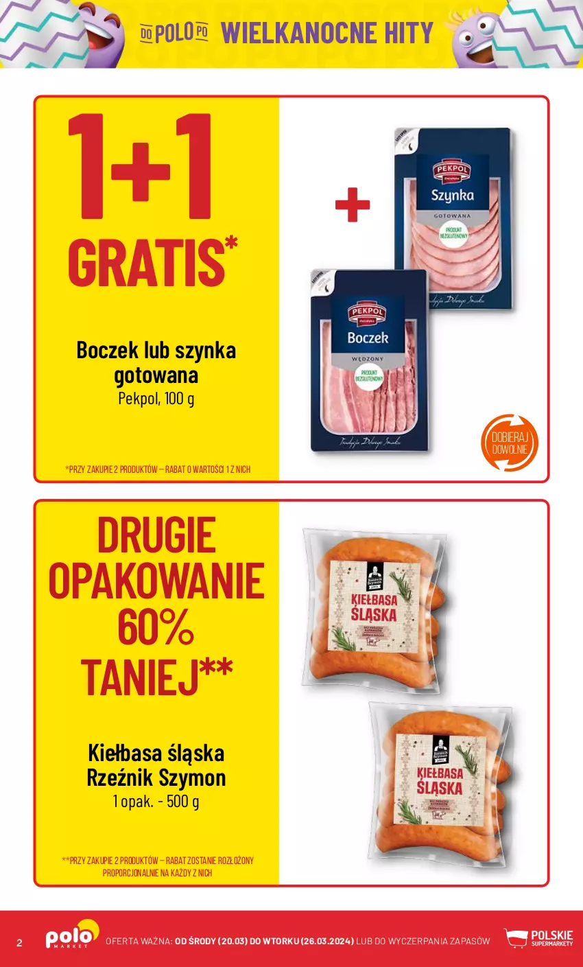 Gazetka promocyjna PoloMarket - Gazetka pomocyjna - ważna 20.03 do 26.03.2024 - strona 2 - produkty: Boczek, Gra, Kiełbasa, Kiełbasa śląska, Pekpol, Por, Szynka