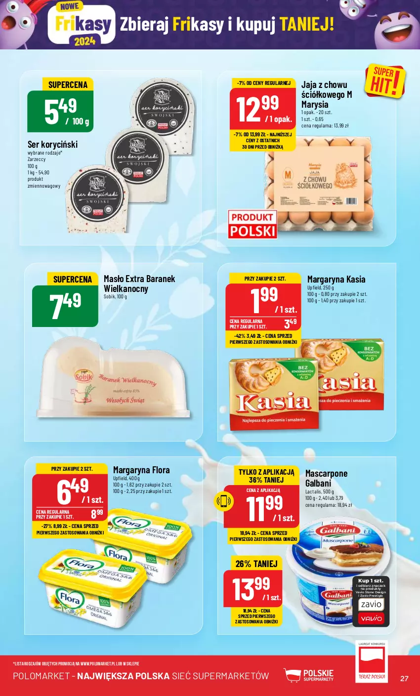 Gazetka promocyjna PoloMarket - Gazetka pomocyjna - ważna 20.03 do 26.03.2024 - strona 27 - produkty: Flora, Galbani, Jaja, Kasia, Margaryna, Mascarpone, Masło, Ser