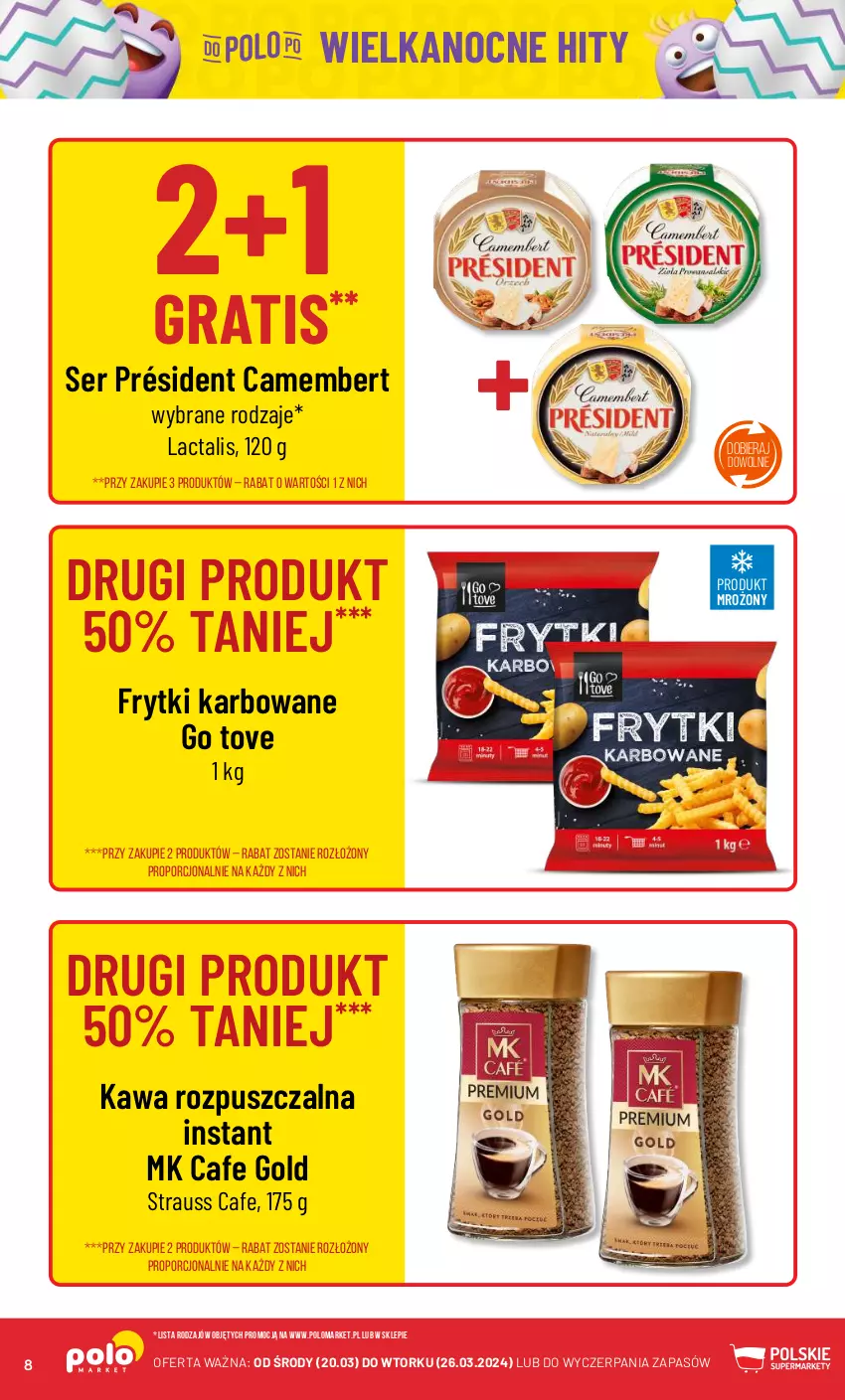 Gazetka promocyjna PoloMarket - Gazetka pomocyjna - ważna 20.03 do 26.03.2024 - strona 8 - produkty: Camembert, Frytki, Gra, Kawa, Kawa rozpuszczalna, Por, Président, Ser