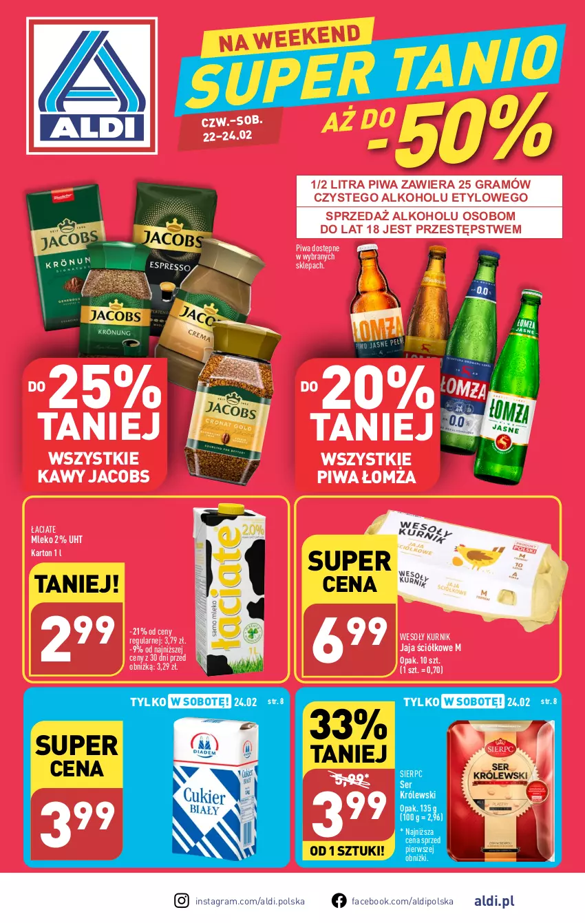 Gazetka promocyjna Aldi - COŚ na weekend - ważna 22.02 do 24.02.2024 - strona 1 - produkty: Fa, Gra, Jacobs, Jaja, Królewski, Mleko, Piwa, Ser