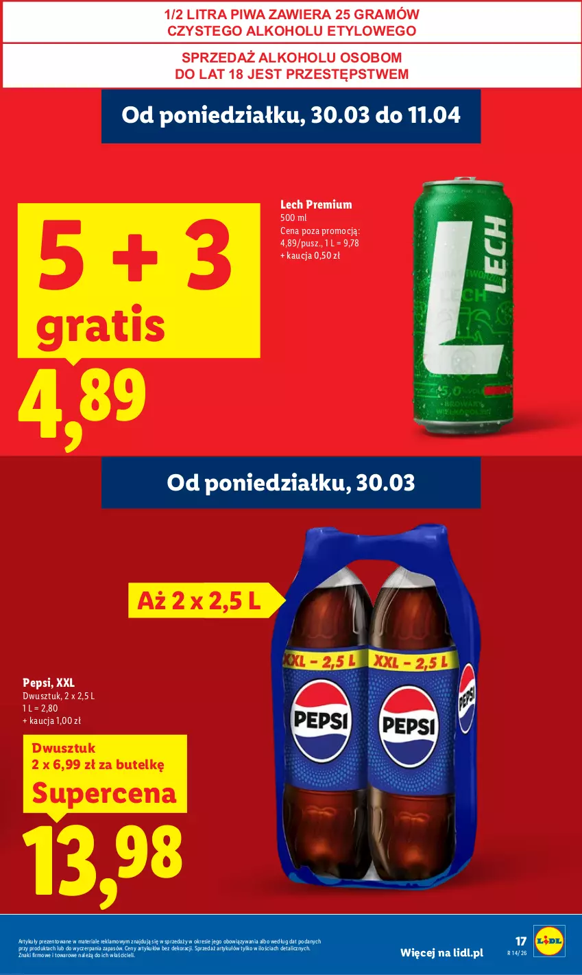 Gazetka promocyjna Lidl - Gazetka ważna od 30.03 do 1.04 - ważna 30.03 do 01.04.2026 - strona 17 - produkty: Gra, Lech Premium, Pepsi, Piwa