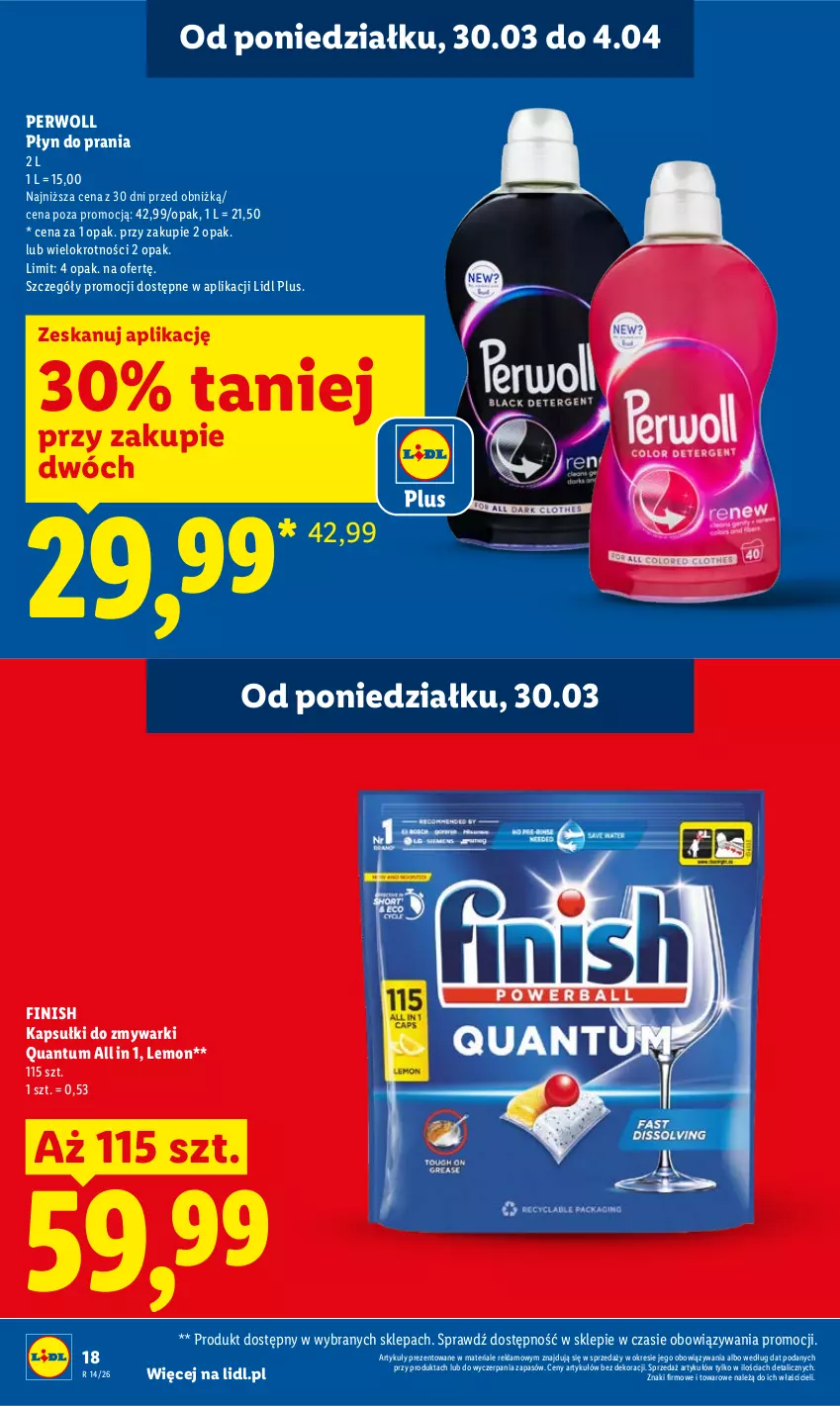 Gazetka promocyjna Lidl - Gazetka ważna od 30.03 do 1.04 - ważna 30.03 do 01.04.2026 - strona 18 - produkty: Finish, Perwoll, Płyn do prania, Zmywarki