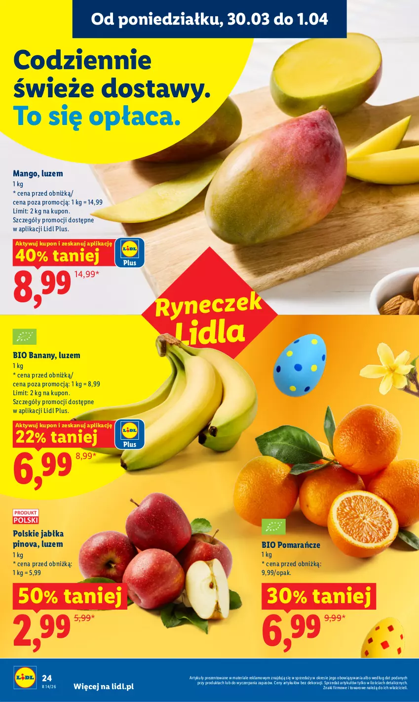 Gazetka promocyjna Lidl - Gazetka ważna od 30.03 do 1.04 - ważna 30.03 do 01.04.2026 - strona 24 - produkty: Banany, Jabłka, Mango, Pomarańcze
