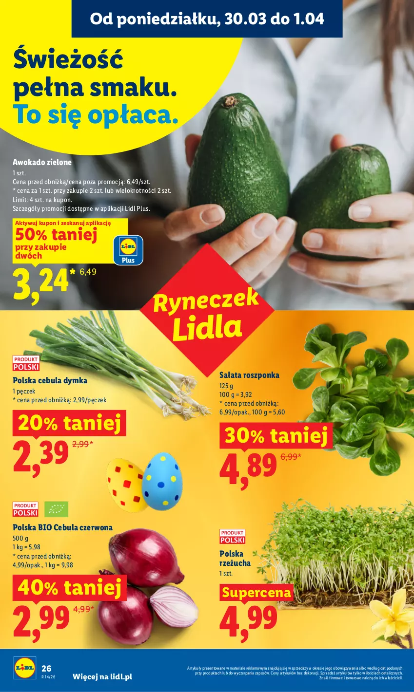 Gazetka promocyjna Lidl - Gazetka ważna od 30.03 do 1.04 - ważna 30.03 do 01.04.2026 - strona 26 - produkty: Cebula, Cebula czerwona, Roszponka, Rzeżucha, Sałat