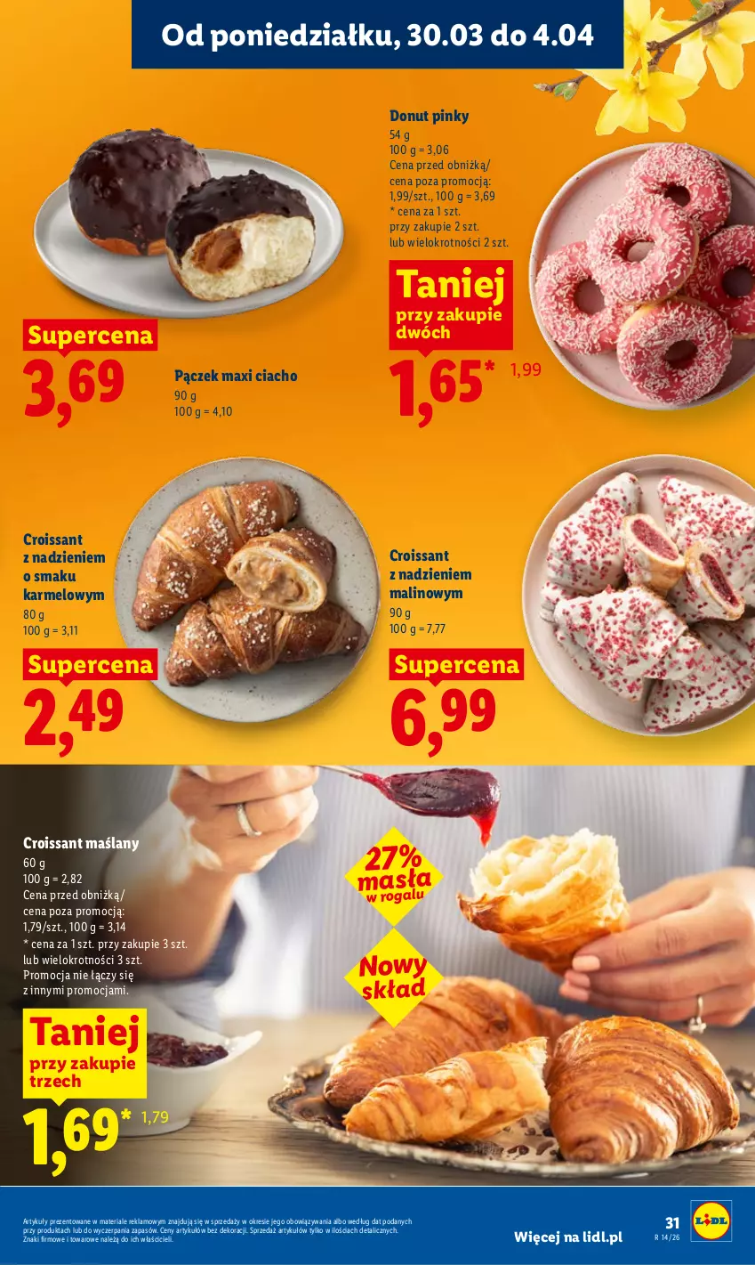 Gazetka promocyjna Lidl - Gazetka ważna od 30.03 do 1.04 - ważna 30.03 do 01.04.2026 - strona 31 - produkty: Croissant, Donut, Pączek, Rogal