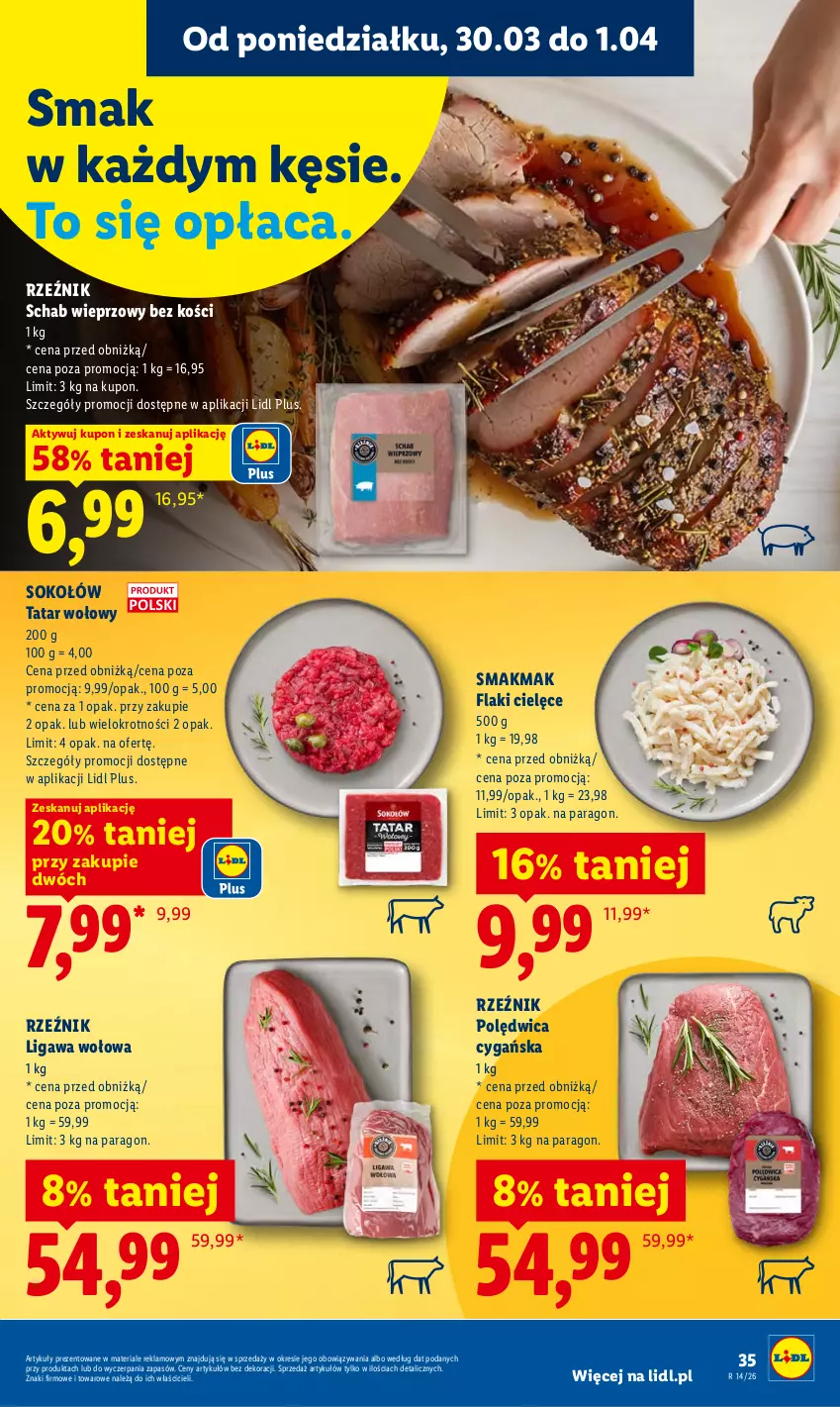 Gazetka promocyjna Lidl - Gazetka ważna od 30.03 do 1.04 - ważna 30.03 do 01.04.2026 - strona 35 - produkty: Flaki, Polędwica, Schab wieprzowy, Sok, Sokołów, Tatar wołowy
