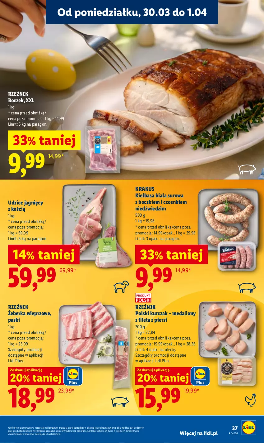 Gazetka promocyjna Lidl - Gazetka ważna od 30.03 do 1.04 - ważna 30.03 do 01.04.2026 - strona 37 - produkty: Boczek, Kiełbasa, Kiełbasa biała, Krakus, Kurczak, Lion