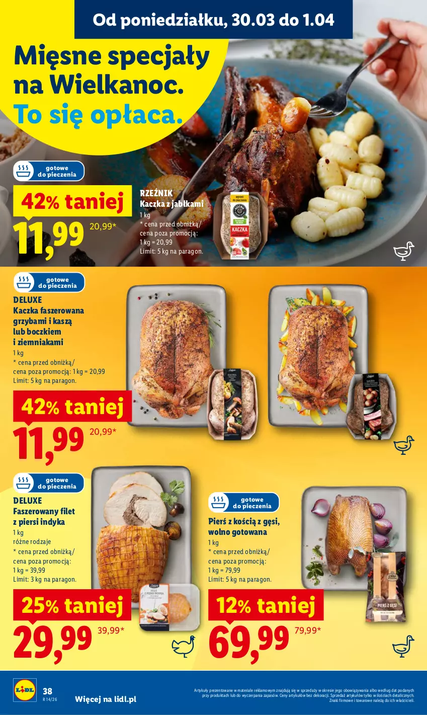 Gazetka promocyjna Lidl - Gazetka ważna od 30.03 do 1.04 - ważna 30.03 do 01.04.2026 - strona 38 - produkty: Fa, Filet z piersi indyka, Jabłka, Kaczka, Kaczka faszerowana, Mięsne specjały, Piec