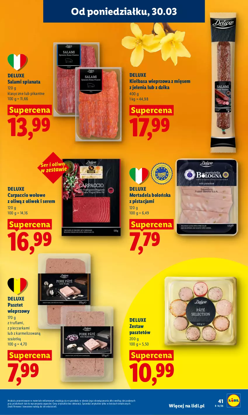 Gazetka promocyjna Lidl - Gazetka ważna od 30.03 do 1.04 - ważna 30.03 do 01.04.2026 - strona 41 - produkty: Carpaccio, Kiełbasa, Pasztet, Piec, Pieczarka, Salami, Ser, Szal