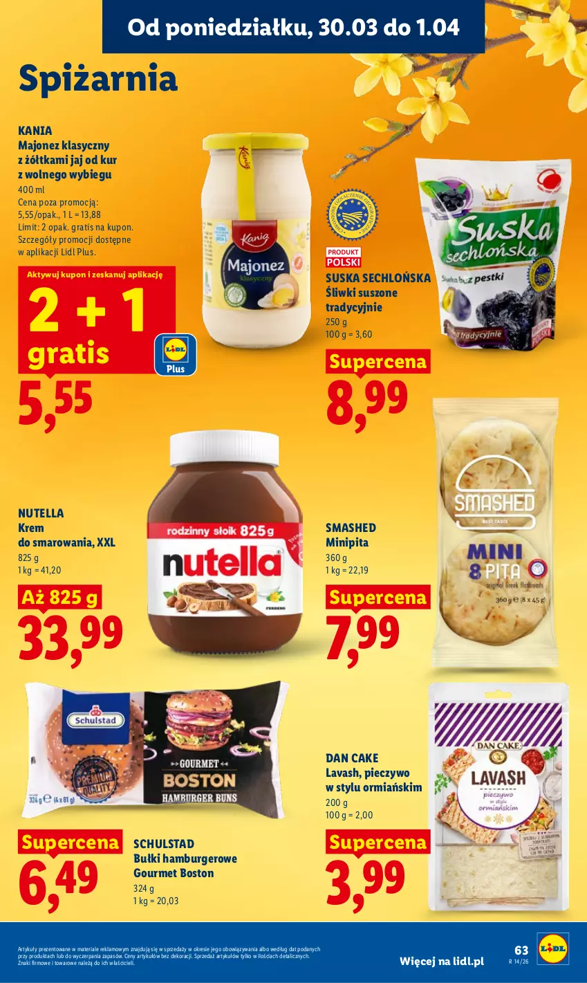 Gazetka promocyjna Lidl - Gazetka ważna od 30.03 do 1.04 - ważna 30.03 do 01.04.2026 - strona 63 - produkty: Burger, Dan Cake, Gra, Hamburger, Majonez, Nutella, Piec, Pieczywo