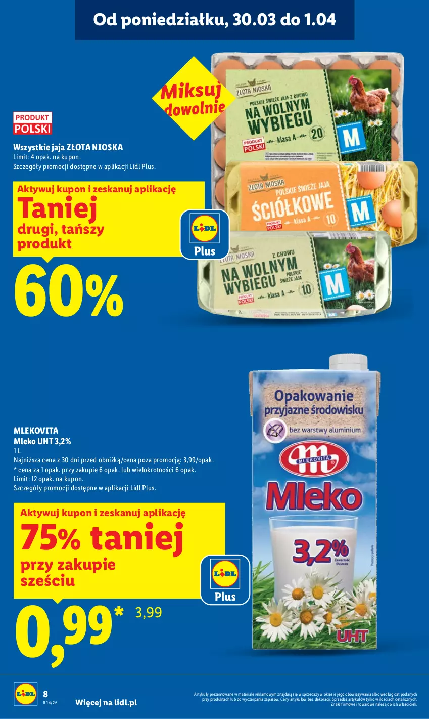 Gazetka promocyjna Lidl - Gazetka ważna od 30.03 do 1.04 - ważna 30.03 do 01.04.2026 - strona 8 - produkty: Jaja, Mleko, Mlekovita