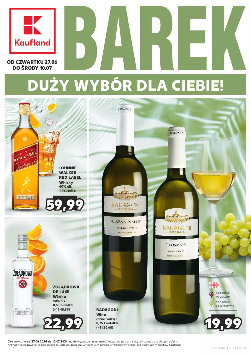 Gazetka promocyjna Kaufland - Barek Kauflandu - ważna 27.06 do 10.07.2024 - strona 1 - produkty: Johnnie Walker, Whisky, Wino, Wódka