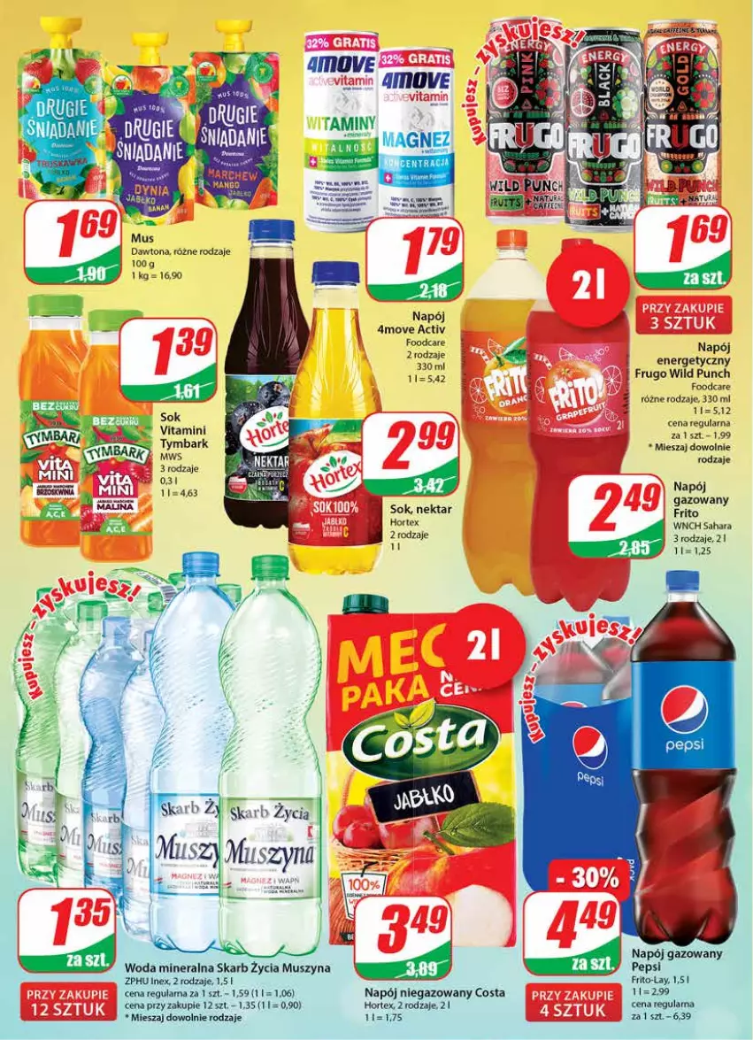 Gazetka promocyjna Dino - Gazetka - ważna 20.04 do 26.04.2022 - strona 2 - produkty: Dawtona, Hortex, Mus, Napój, Napój gazowany, Napój niegazowany, Nektar, Pepsi, Sok, Szyna, Tymbark, Woda, Woda mineralna