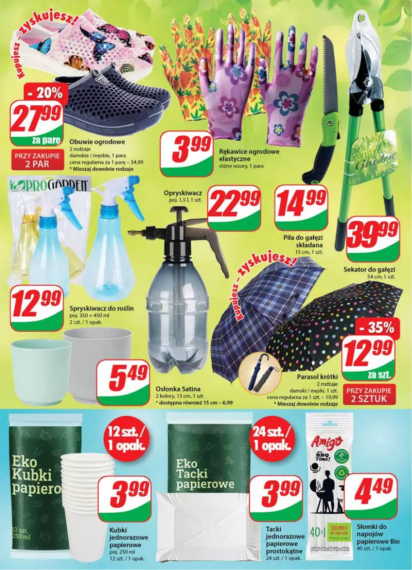 Gazetka promocyjna Dino - Gazetka - ważna 20.04 do 26.04.2022 - strona 20 - produkty: Obuwie, Osłonka, Papier, Parasol, Piła do gałęzi, Rękawice, Sati, Sekator, Słomki do napojów