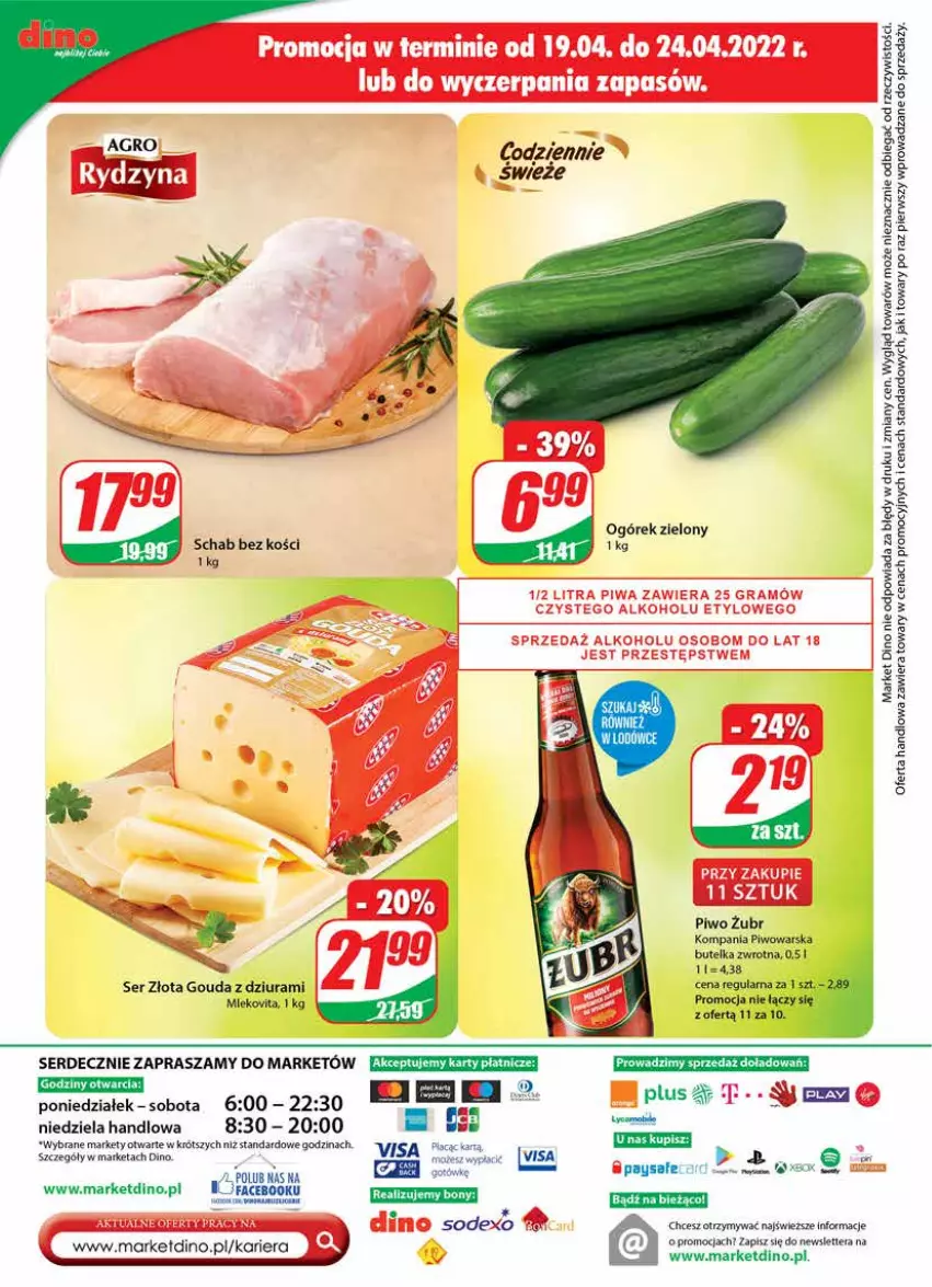 Gazetka promocyjna Dino - Gazetka - ważna 20.04 do 26.04.2022 - strona 24 - produkty: Gouda, Gra, Mleko, Mlekovita, Ogórek, Piwa, Piwo, Schab bez kości, Ser, Tera, Wazon