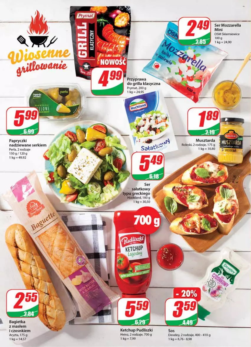 Gazetka promocyjna Dino - Gazetka - ważna 20.04 do 26.04.2022 - strona 8 - produkty: Bagietka, Grill, Heinz, Ketchup, Mozzarella, Mus, Musztarda, Papryczki nadziewane, Prymat, Pudliszki, Sałat, Ser, Sos