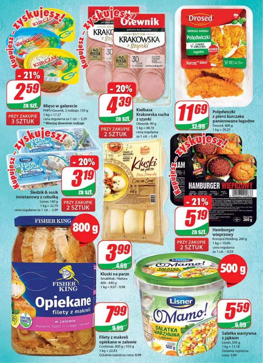 Gazetka promocyjna Dino - Gazetka - ważna 11.01 do 17.01.2023 - strona 16 - produkty: Burger, Gala, Hamburger, HP, Kiełbasa, Kluski na parze, Mięso, Mięso w galarecie, Olewnik, Woda