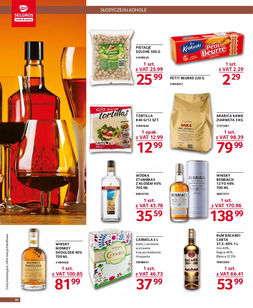 Gazetka promocyjna Selgros - Oferta gastronomiczna - ważna 17.11 do 30.11.2022 - strona 10 - produkty: Alkohole, Bacardi, BIC, Gra, Kawa, Kawa ziarnista, Pistacje, Rum, Tortilla, Whisky, Wódka