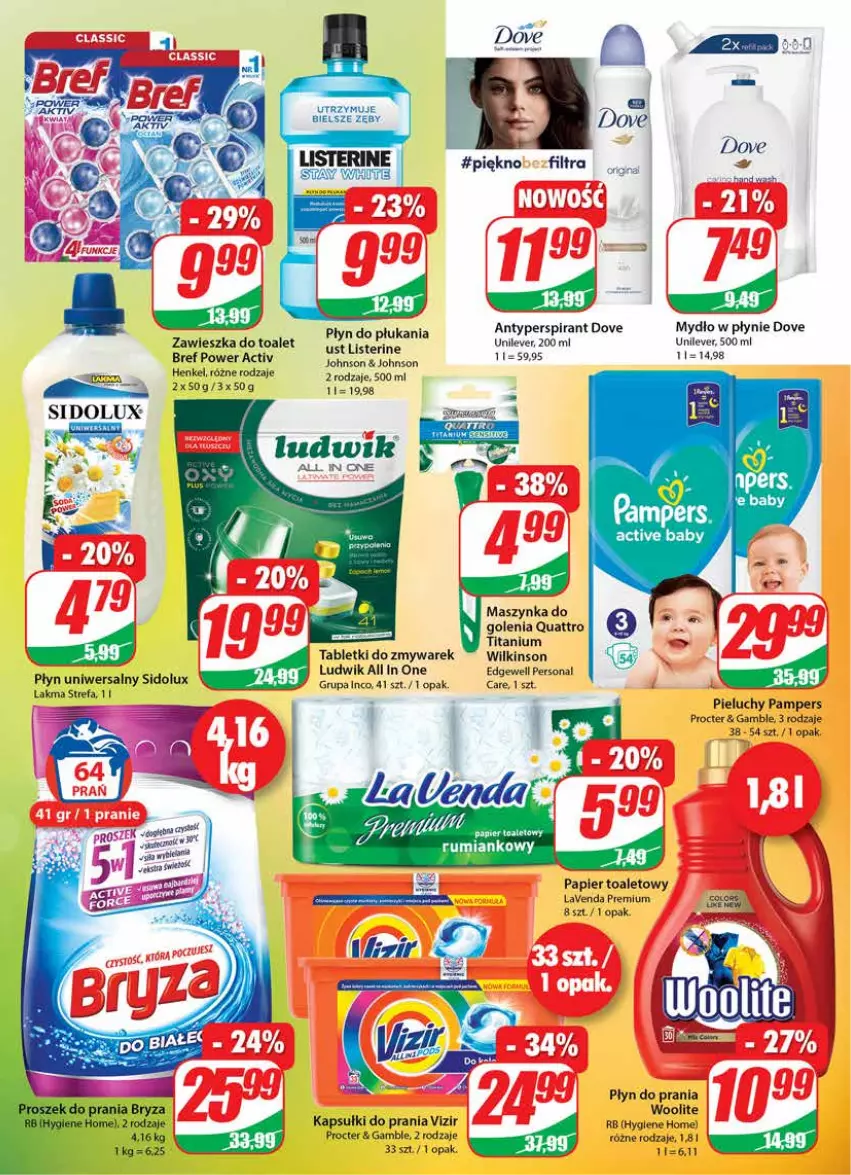 Gazetka promocyjna Dino - Gazetka - ważna 04.08 do 10.08.2021 - strona 23 - produkty: Antyperspirant, Bref, Dove, Fa, Kapsułki do prania, Listerine, Ludwik, Maszynka, Maszynka do golenia, Mydło, Mydło w płynie, Pampers, Papier, Papier toaletowy, Pieluchy, Płyn do płukania, Płyn do prania, Rum, Sidolux, Szynka, Tablet, Vizir, Woolite