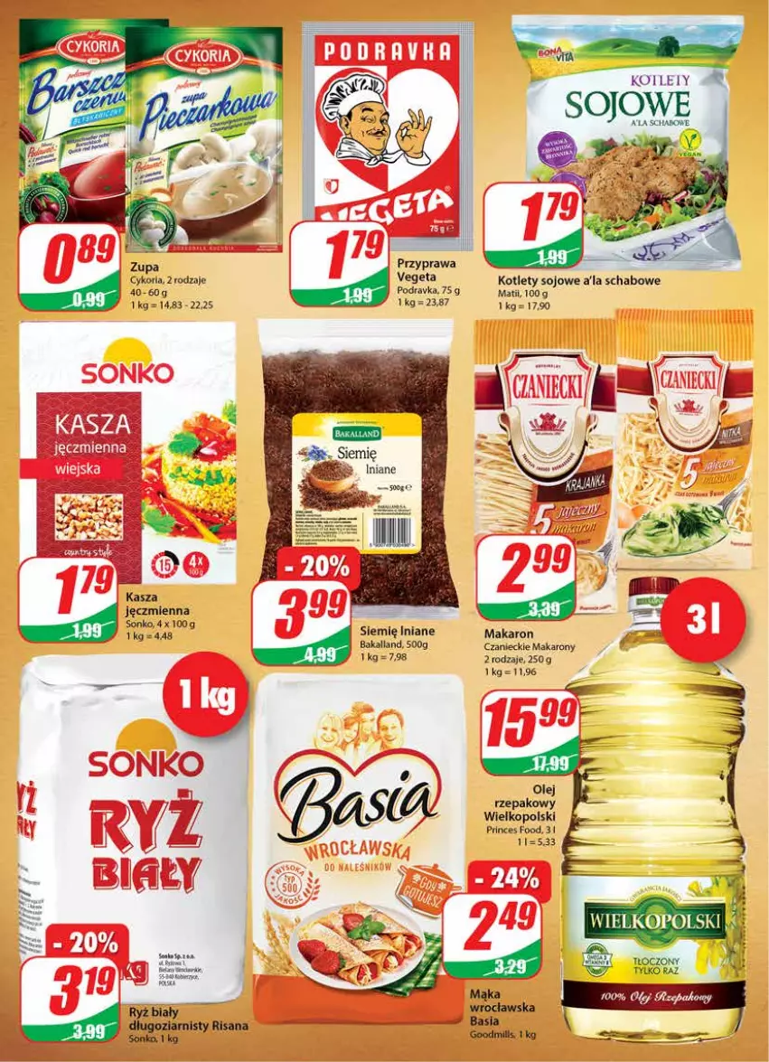 Gazetka promocyjna Dino - Gazetka - ważna 04.08 do 10.08.2021 - strona 6 - produkty: Bakalland, Isana, Kasza, Kasza jęczmienna, Kotlet, Makaron, Olej, Podravka, Risana, Ryż, Ryż biały, Siemię Iniane, Sonko, Vegeta, Zupa