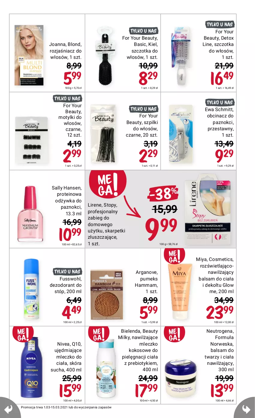 Gazetka promocyjna Rossmann - Marzec I - ważna 01.03 do 15.03.2021 - strona 9 - produkty: Bielenda, Dezodorant, Ewa Schmitt, For Your Beauty, Joanna, Lirene, Neutrogena, Nivea, Sally Hansen, Top