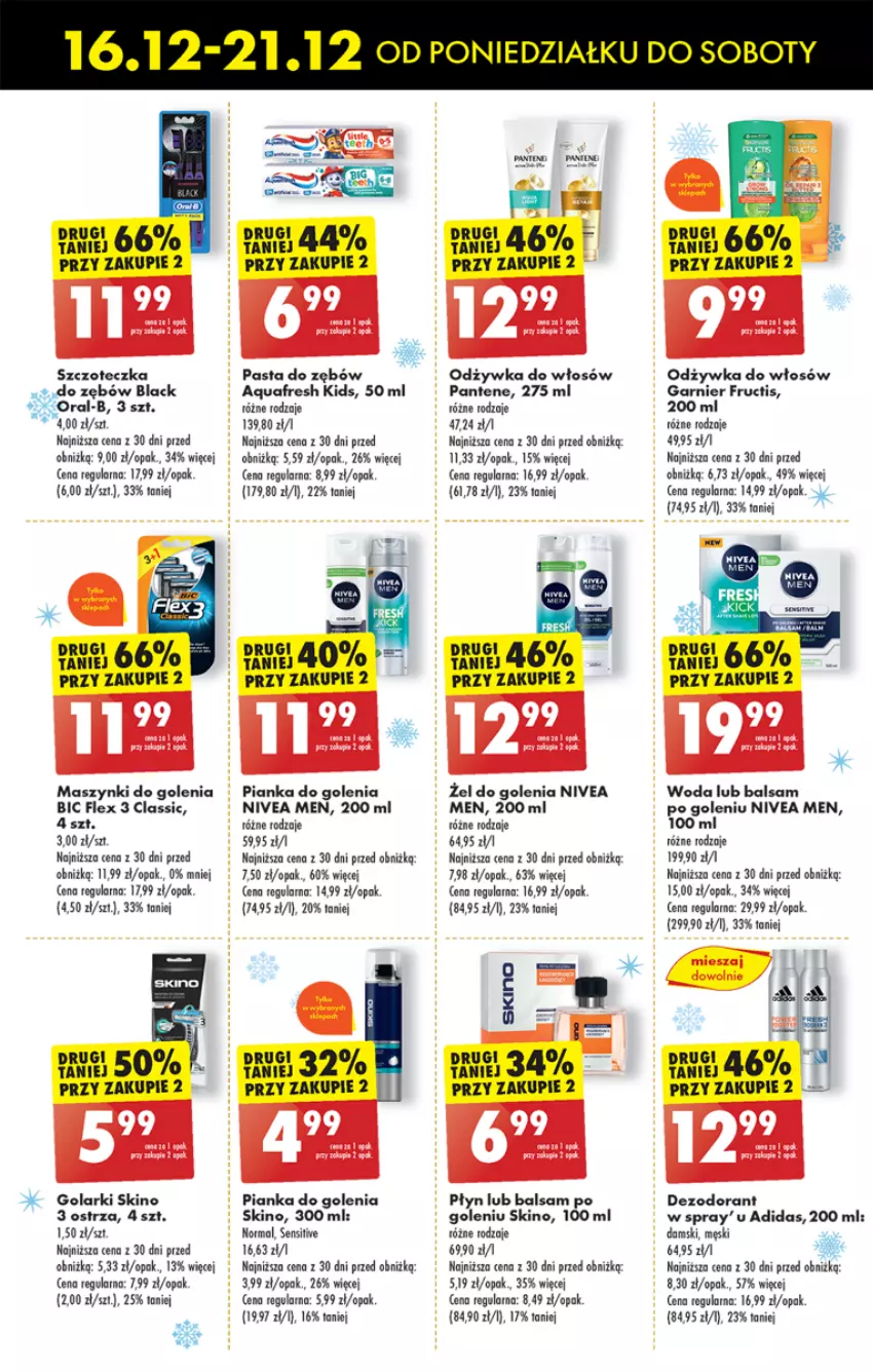 Gazetka promocyjna Biedronka - Od poniedzialku - ważna 16.12 do 21.12.2024 - strona 66 - produkty: Adidas, Aquafresh, Balsam po goleniu, BIC, Fa, Fructis, Garnier, Lack, Nivea, Nivea Men, Odżywka, Pantene, Pasta do zębów, Pianka do golenia, Szczoteczka, Woda