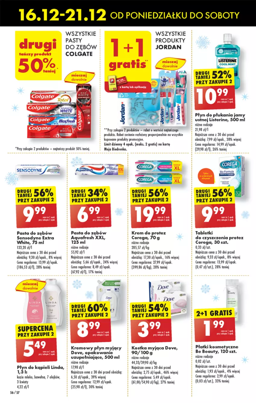 Gazetka promocyjna Biedronka - Od poniedzialku - ważna 16.12 do 21.12.2024 - strona 68 - produkty: Aquafresh, Be Be, Colgate, Corega, Dove, Dron, Fa, Gra, Kostka myjąca, LG, Listerine, Mleko, Olej, Pasta do zębów, Płatki kosmetyczne, Płyn do kąpieli, Płyn do płukania, Płyn do płukania jamy ustnej, Por, Sensodyne, Tablet, Wełna