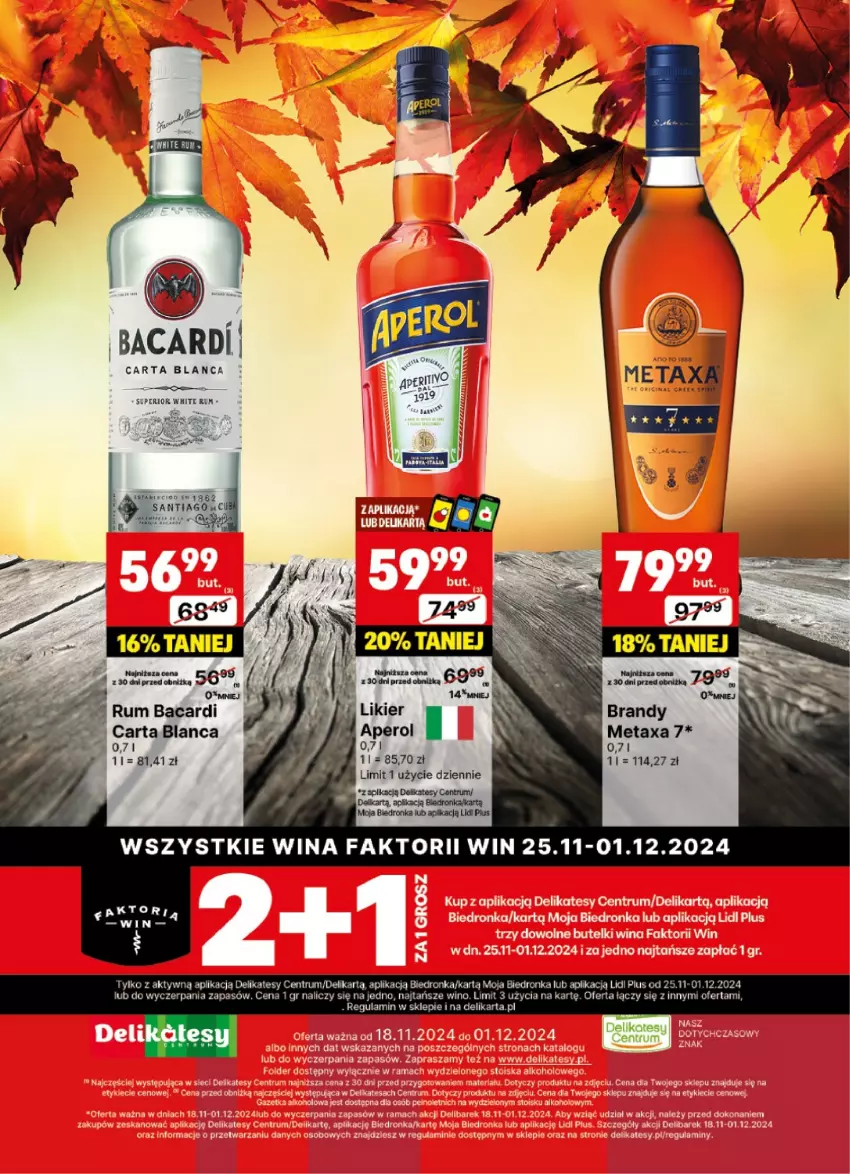 Gazetka promocyjna Delikatesy Centrum - DeliBarek DC47-DC48 - ważna 18.11 do 01.12.2024 - strona 20 - produkty: Aperol, Bacardi, Brandy, Dron, Fa, Likier, Metaxa, Rum, Wino