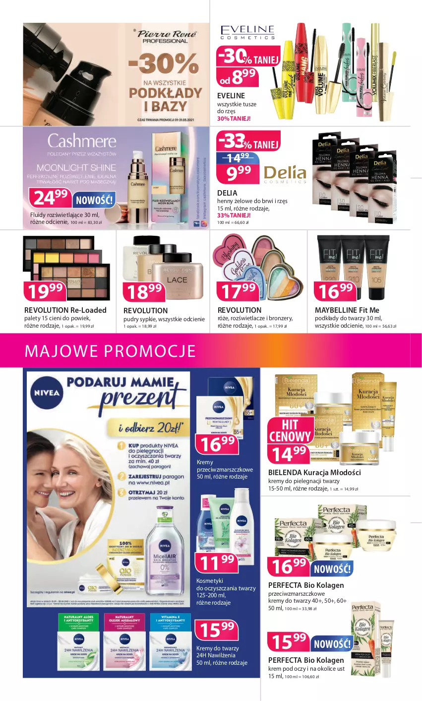 Gazetka promocyjna Drogerie Polskie - Gazetka - ważna 14.05 do 31.05.2021 - strona 2 - produkty: Bell, Bielenda, Bronzer, Eveline, Kolagen, Krem pod oczy, Mars, Maybelline, Perfecta, Podkład, Rozświetlacz, Tusz