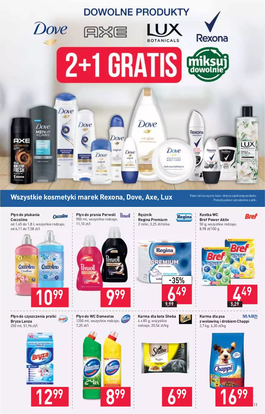 Gazetka promocyjna Stokrotka - Supermarket - ważna 02.06 do 09.06.2021 - strona 13 - produkty: Bref, Bryza, Chappi, Coccolino, Domestos, Dove, Gin, Perwoll, Płyn do płukania, Płyn do prania, Płyn do wc, Pralki, Ręcznik, Rexona, Rolki, Sheba