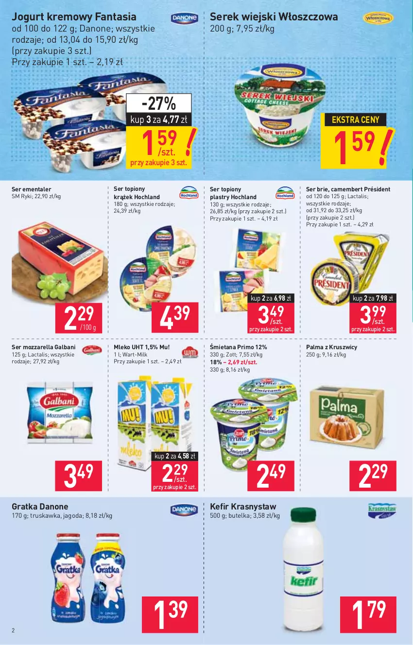 Gazetka promocyjna Stokrotka - Supermarket - ważna 02.06 do 09.06.2021 - strona 2 - produkty: Brie, Camembert, Danone, Ementaler, Fa, Fanta, Galbani, Gra, Hochland, Jogurt, Kefir, Mleko, Mozzarella, Palma, Président, Ser, Ser topiony, Serek, Serek wiejski, Top, Zott