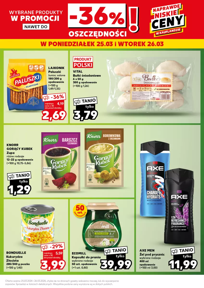 Gazetka promocyjna Kaufland - Kaufland - ważna 25.03 do 26.03.2024 - strona 5 - produkty: Axe Men, Bonduelle, Danio, Gra, Kapsułki do prania, Knorr, Kubek, Kukurydza, Lajkonik, Ser, Zupa