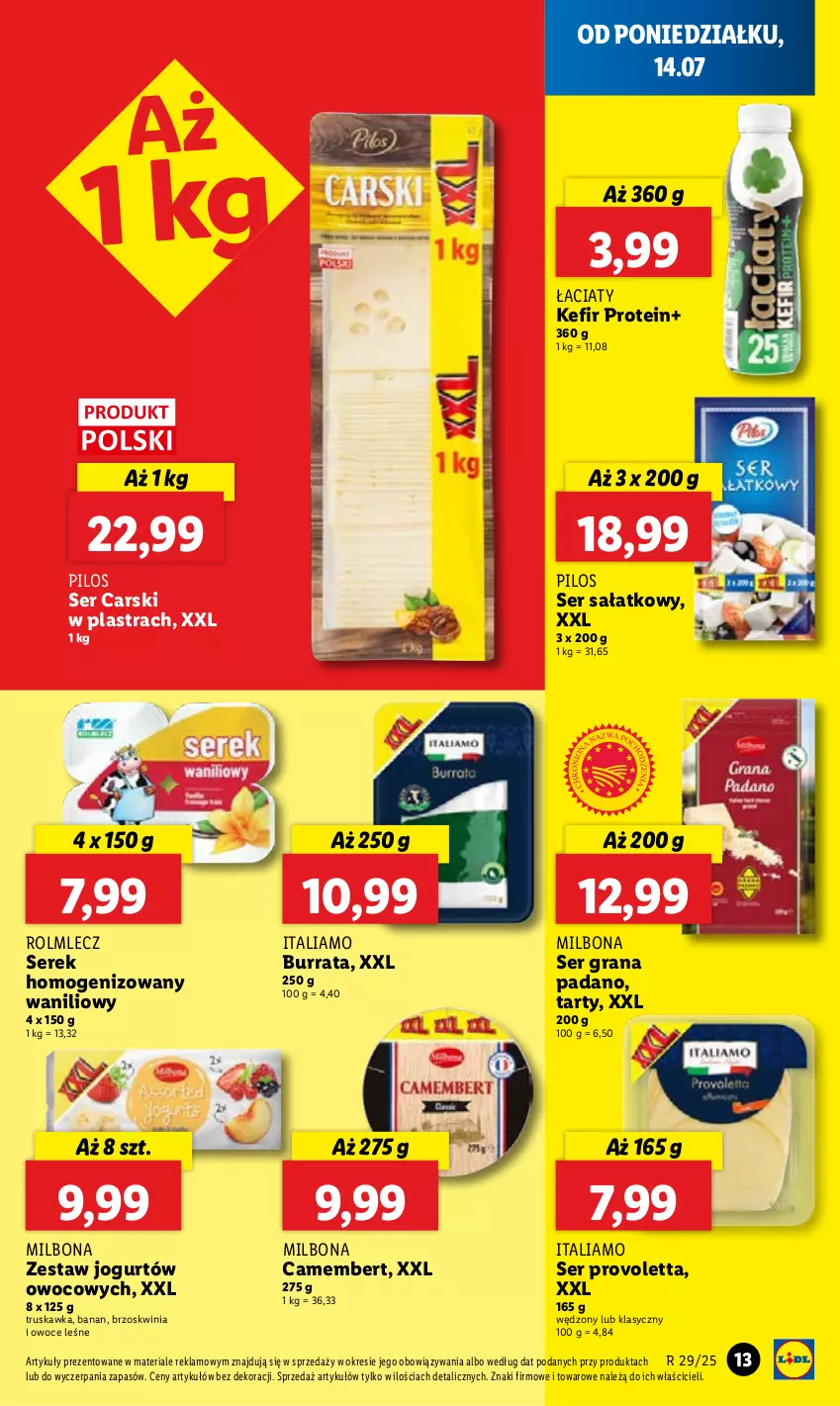 Gazetka promocyjna Lidl - GAZETKA - ważna 14.07 do 16.07.2025 - strona 17 - produkty: Burrata, Camembert, Cars, Gra, Jogurt, Kefir, Owoce, Pilos, Rolmlecz, Sałat, Ser, Serek, Serek homogenizowany