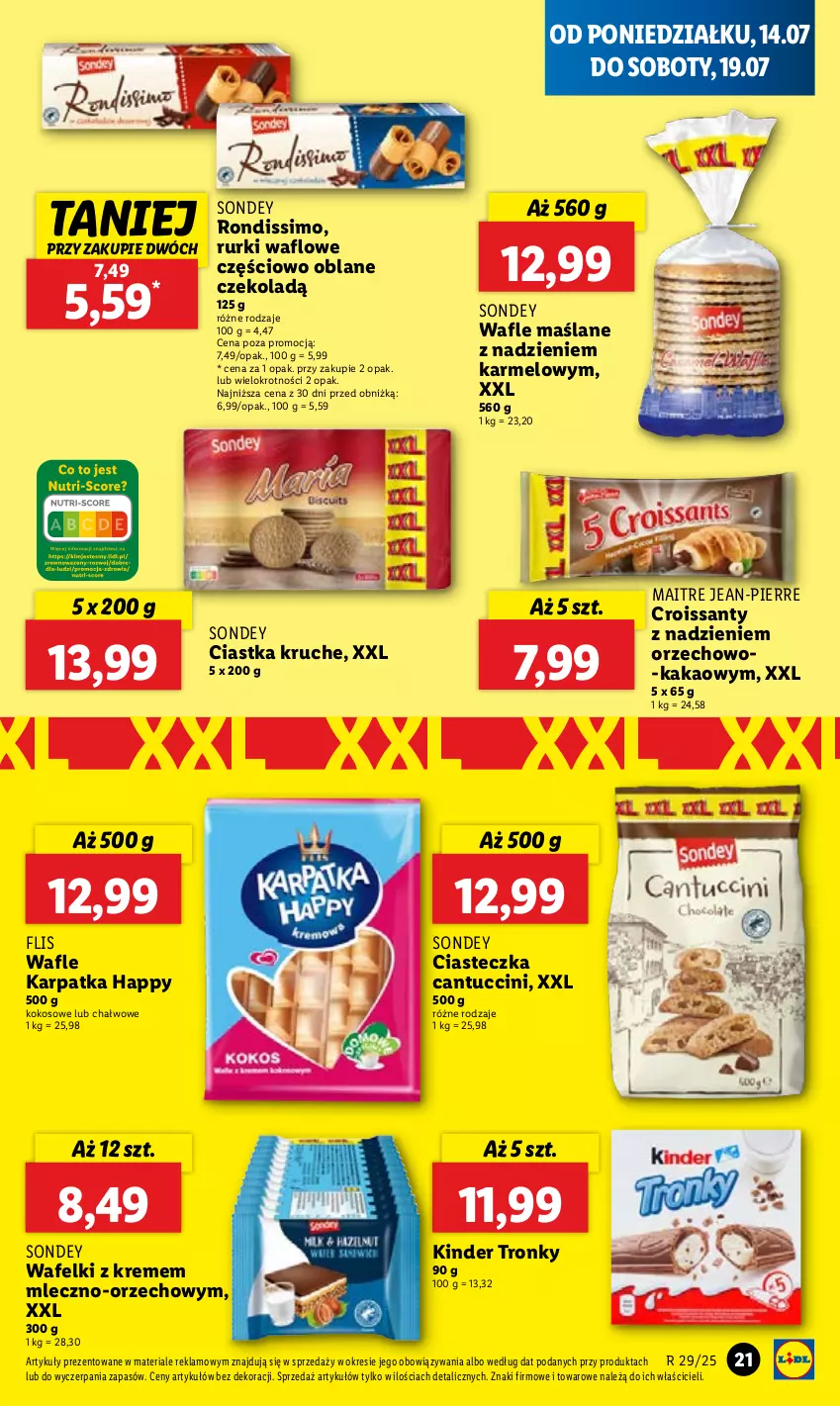 Gazetka promocyjna Lidl - GAZETKA - ważna 14.07 do 16.07.2025 - strona 25 - produkty: Ciastka, Croissant, Kakao, Karp, Kinder, Kokos, Rurki, Wafle