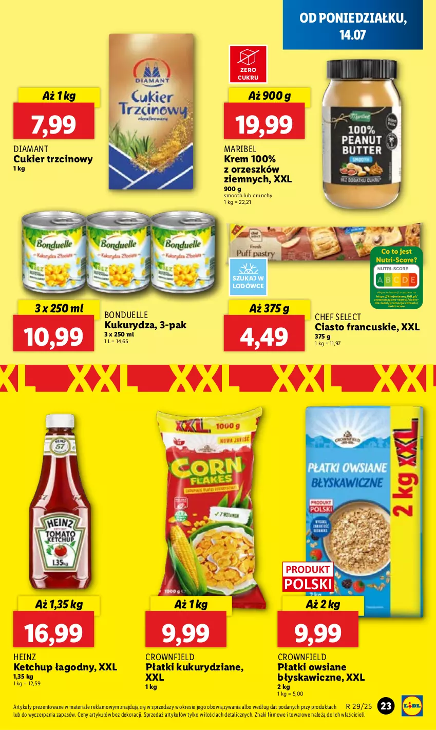 Gazetka promocyjna Lidl - GAZETKA - ważna 14.07 do 16.07.2025 - strona 27 - produkty: Bonduelle, Ciasto francuskie, Cukier, Cukier trzcinowy, Diamant, Heinz, Ketchup, Kukurydza, Płatki owsiane