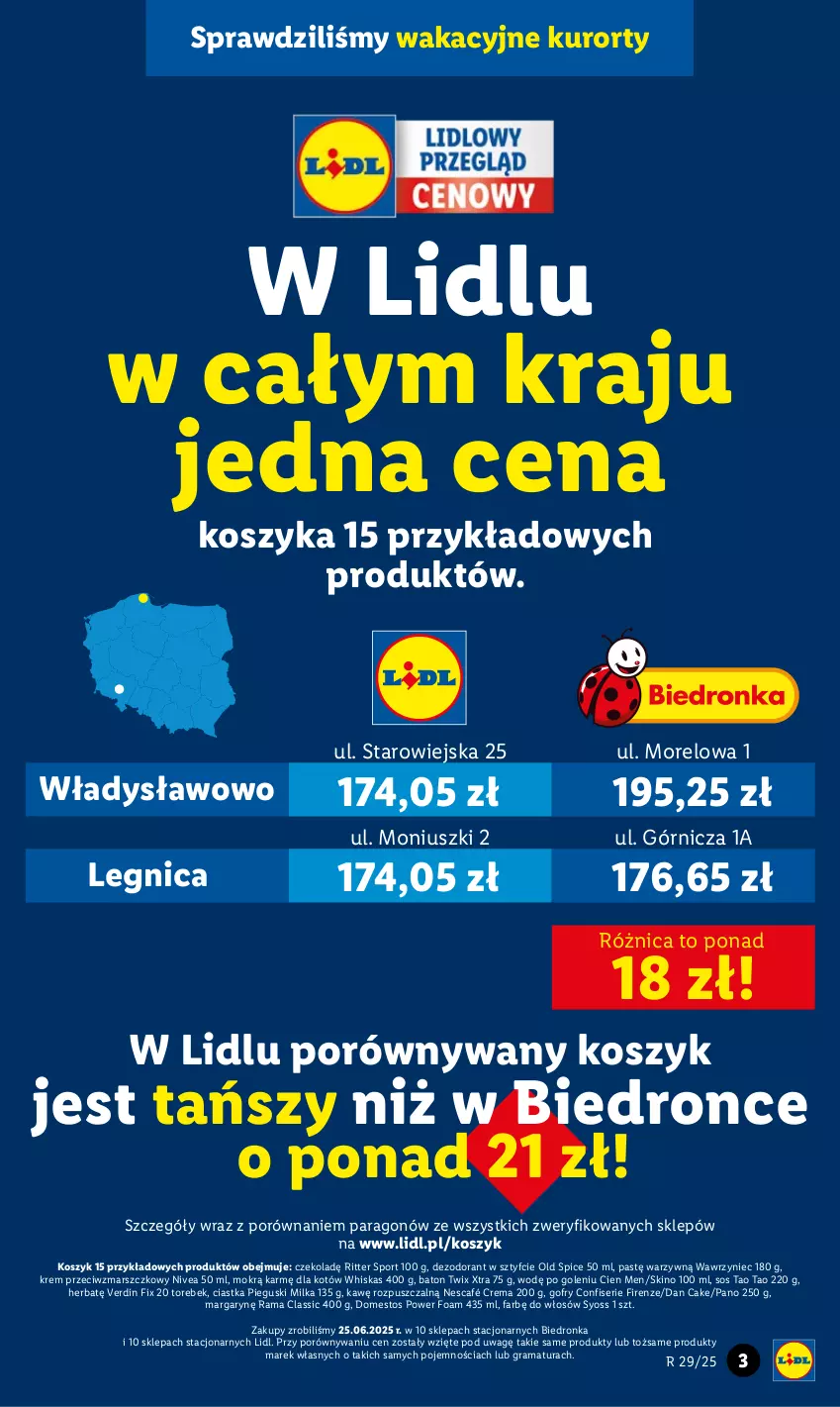 Gazetka promocyjna Lidl - GAZETKA - ważna 14.07 do 16.07.2025 - strona 3 - produkty: Baton, Ciastka, Dan Cake, Dezodorant, Domestos, Dron, Fa, Gofry, Gra, Kosz, Krem przeciwzmarszczkowy, Mars, Milka, Nescafé, Nivea, Old Spice, Por, Rama, Ritter Sport, Ser, Sos, Sport, Syoss, Twix, Whiskas