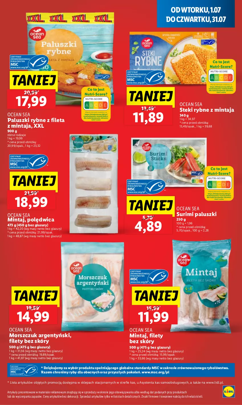Gazetka promocyjna Lidl - GAZETKA - ważna 14.07 do 16.07.2025 - strona 43 - produkty: Lazur, Mintaj, Paluszki rybne, Polędwica, Stek, Surimi