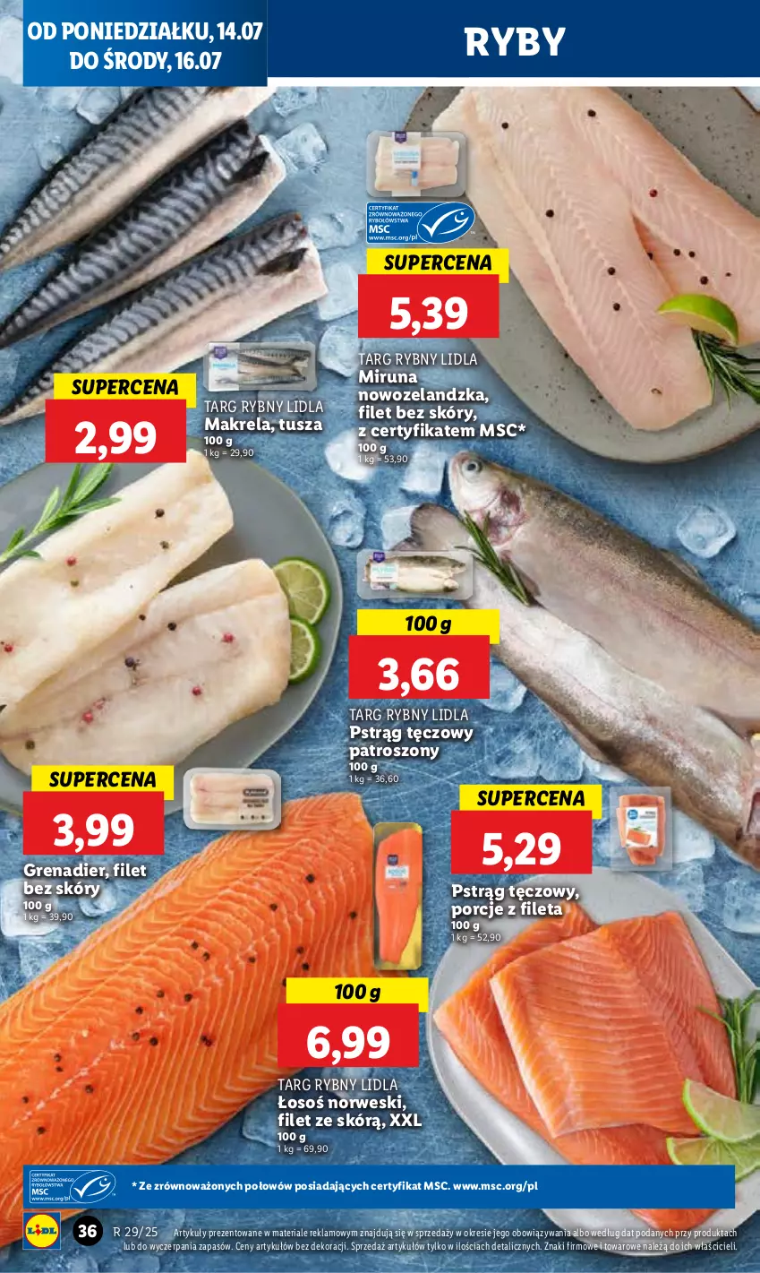 Gazetka promocyjna Lidl - GAZETKA - ważna 14.07 do 16.07.2025 - strona 44 - produkty: Grenadier, Miruna, Por, Pstrąg, Pstrąg tęczowy, Tusz