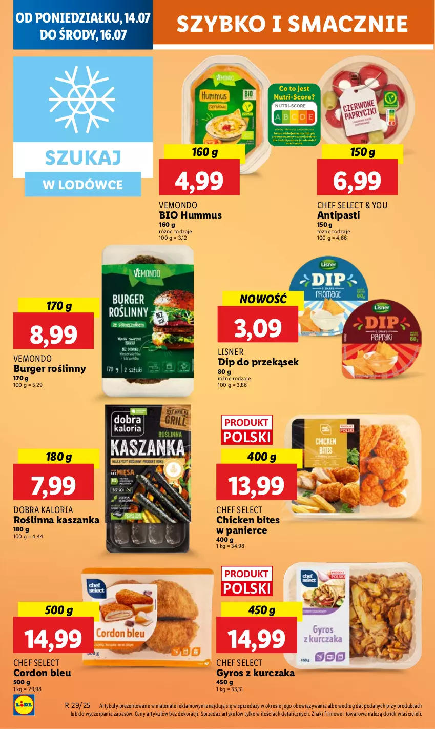 Gazetka promocyjna Lidl - GAZETKA - ważna 14.07 do 16.07.2025 - strona 46 - produkty: Burger, Cordon Bleu, Gyros, Hummus, Kasza, Kaszanka, Kurczak, Lisner, Mus