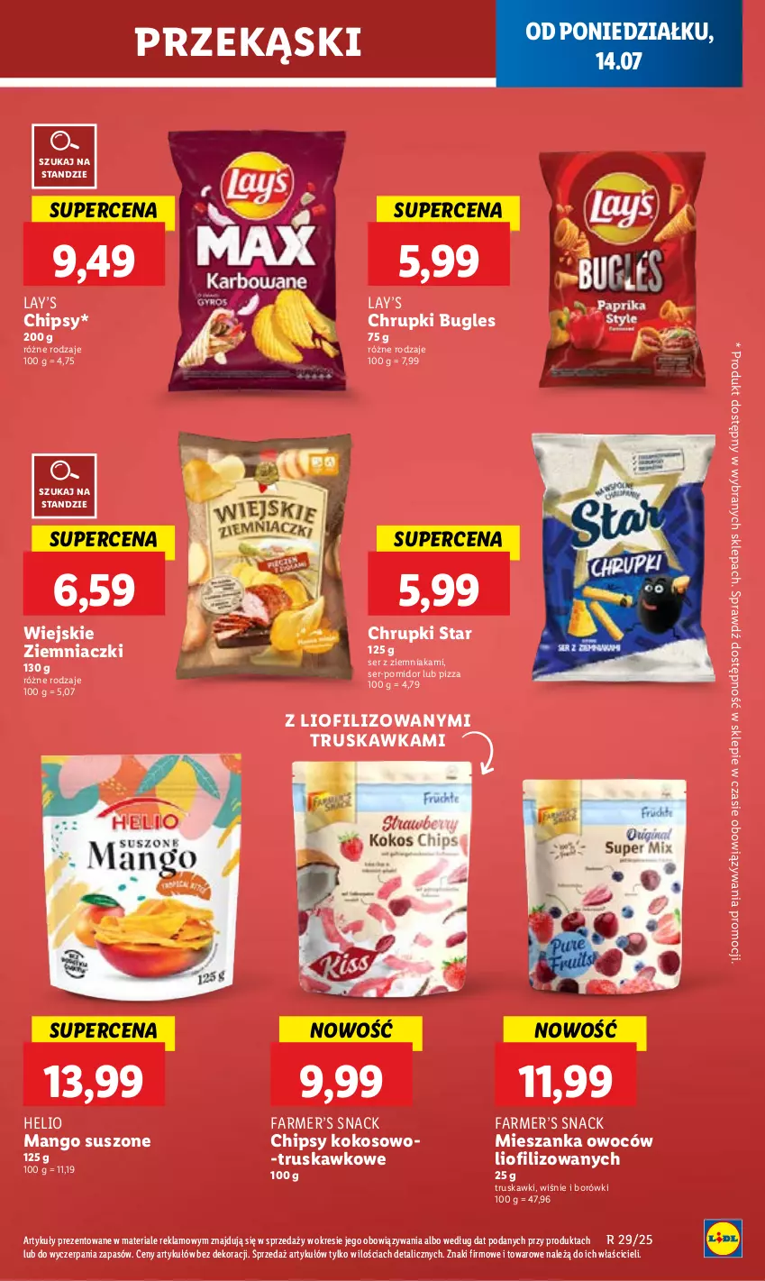 Gazetka promocyjna Lidl - GAZETKA - ważna 14.07 do 16.07.2025 - strona 51 - produkty: Chipsy, Chrupki, Fa, Helio, Kokos, Lay’s, Mango, Mango suszone, Pizza, Ser, Truskawki